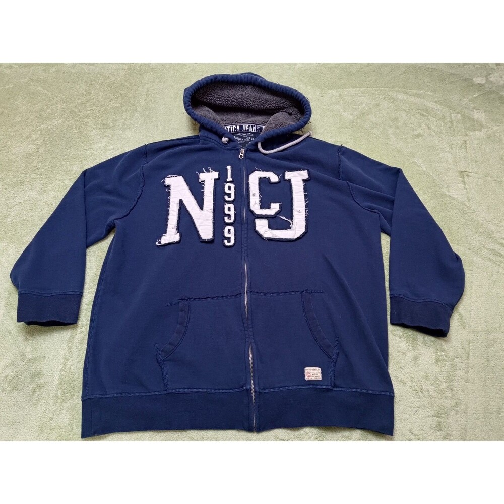 Vintage Nautica Jean Fur Line Hood Sweatshirt Fullzip Hoodie Navy Blue XXL 90s